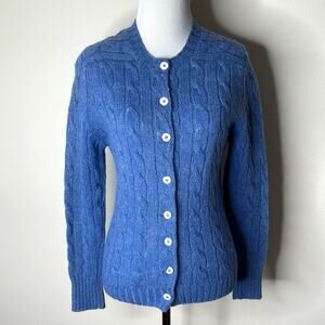 Kipling Vintage Blue Scottish Shetland Cable Wool Knit Cardigan
